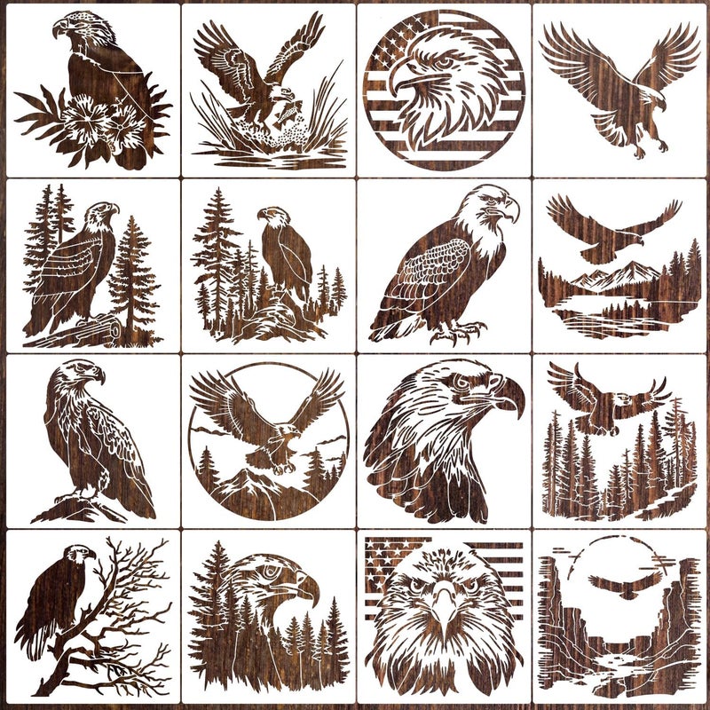 SUNVERSE Eagle Stencils for Wood Burning Reusable Animal Stencils for Painting on Wood Wildlife Stencil for Painting on Wall Fabrics DIY Crafts - Image 1